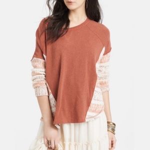 Free People Beautiful Sinner Orange Cream Wool Cotton Boho Terry Kni…